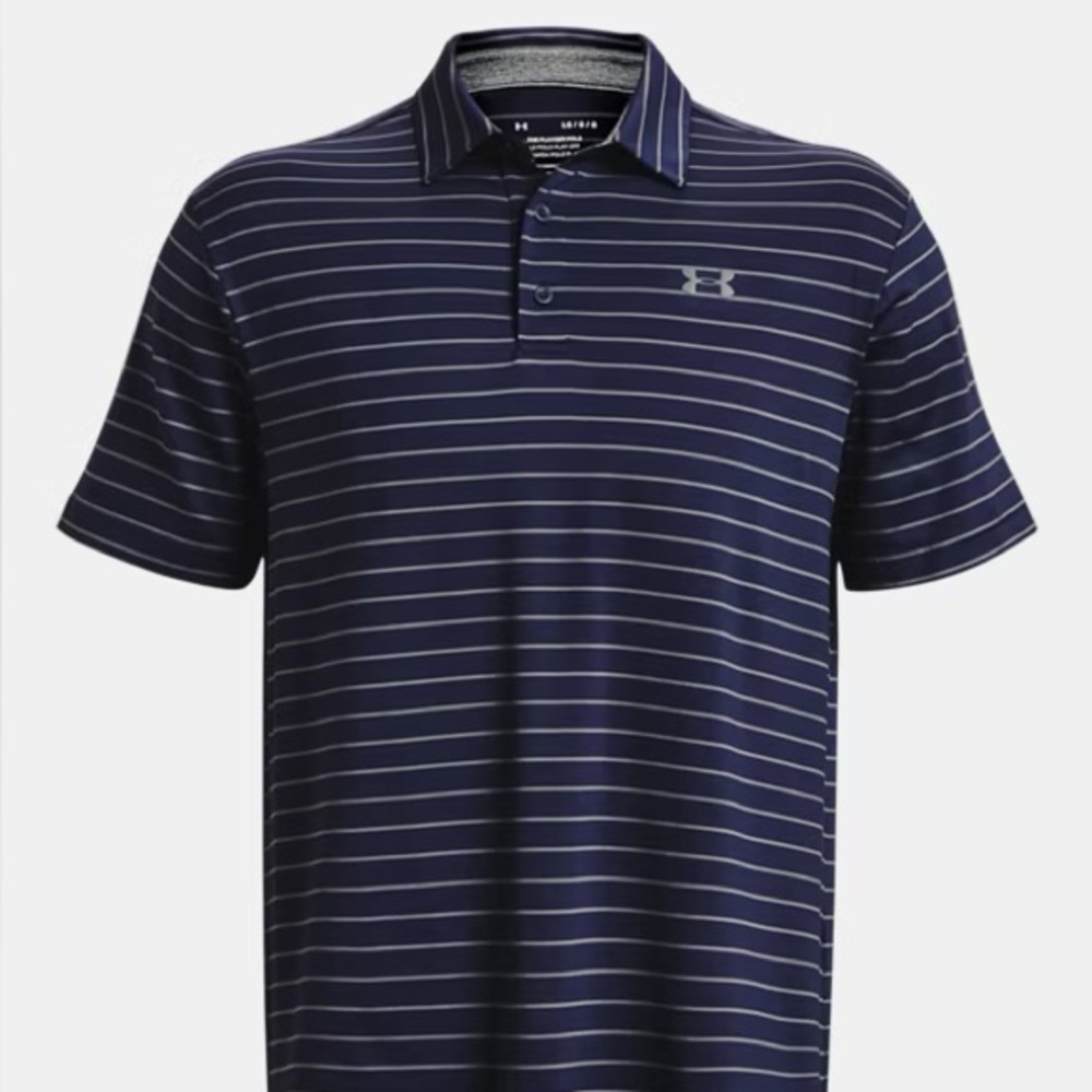 Under Armour Men's Navy and Gray Striped Polo